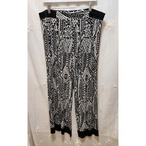 RUBY RD WOMEN PXL BLACK & WHITE PANTS GEOMETRIC WILD ARTSY ETHNIC WIDE LEG LOOSE